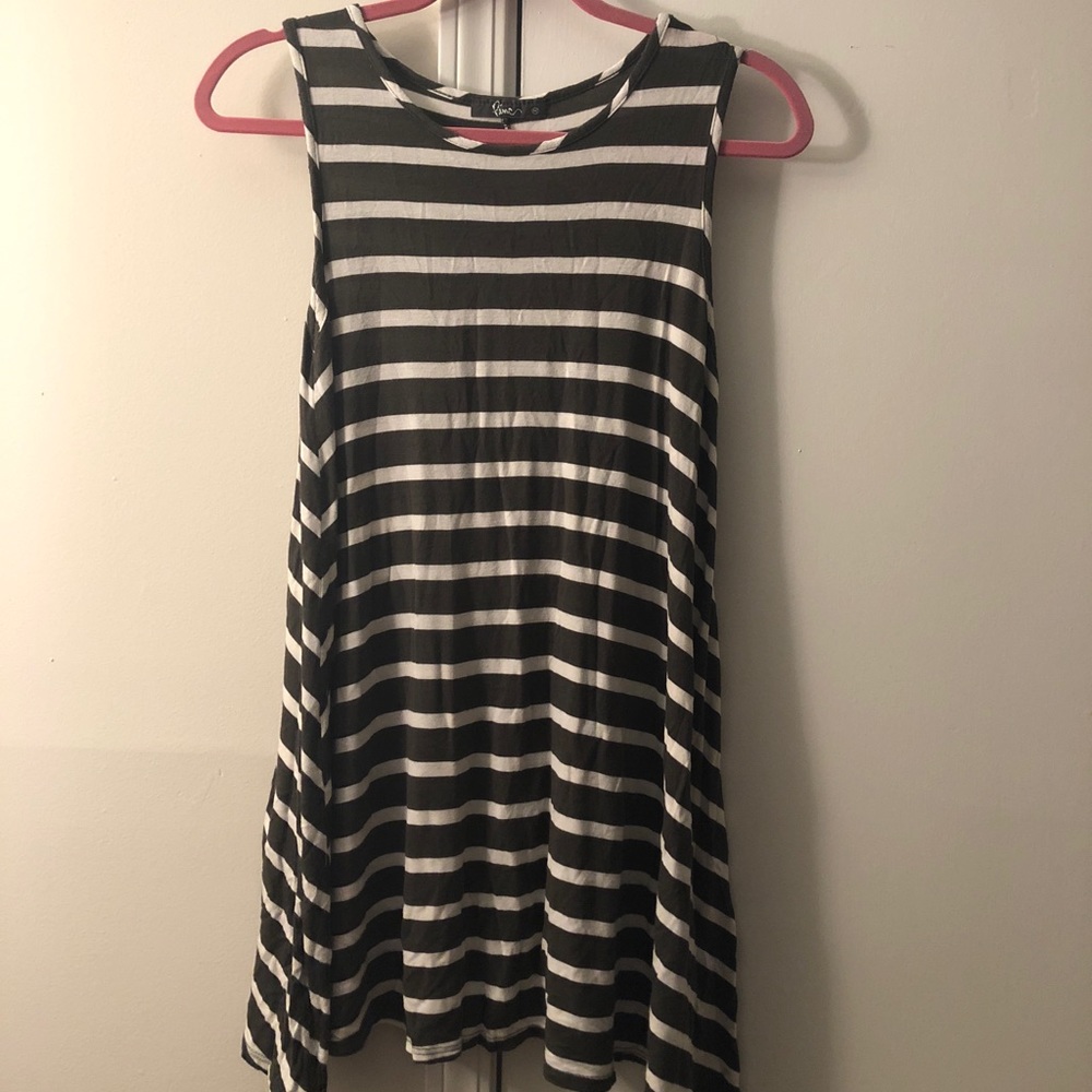 Olive green and white striped dress